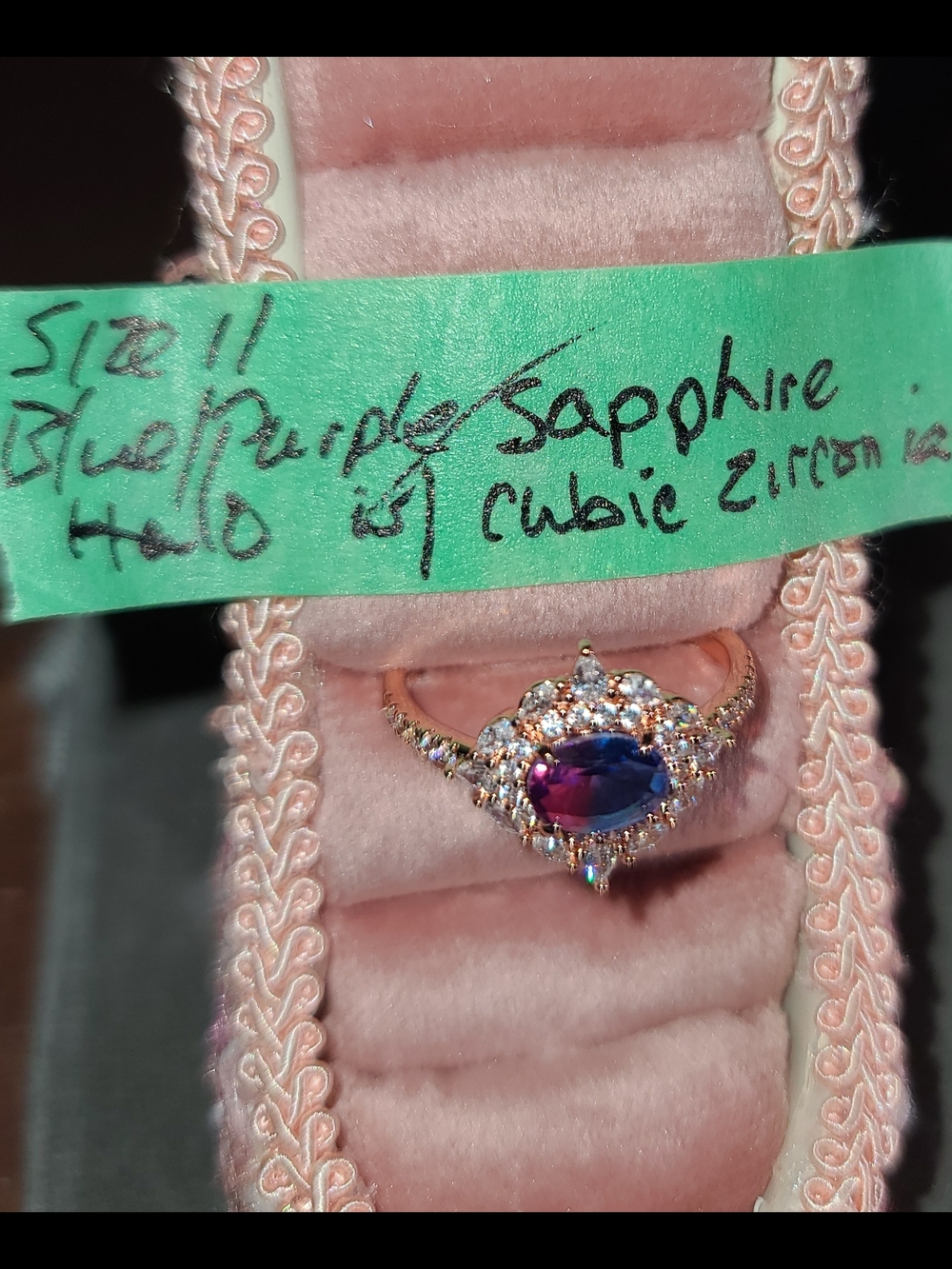 Blue-Purple Sapphire Halo Ring with Cubic Zirconia Accents Size 11